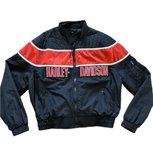 Vintage Harley Davidson Biker Racing Nylon Jacket Black Windbreaker XXL Y2K